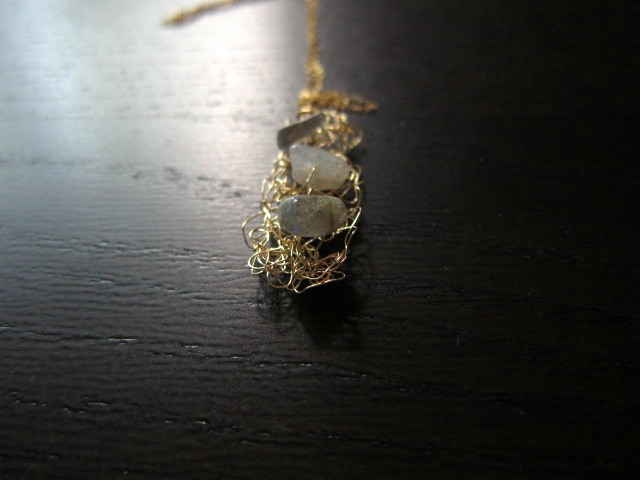 Stepping Stones Necklace: knit wire with labradorites on a 16" gold filled chain