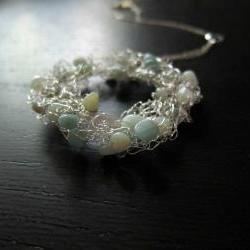 Glacier Necklace: knitted wire and amazonite on a 16" sterling silver chain