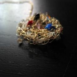Summer Necklace: knit wire with quartz pieces on a 24" gold filled chain